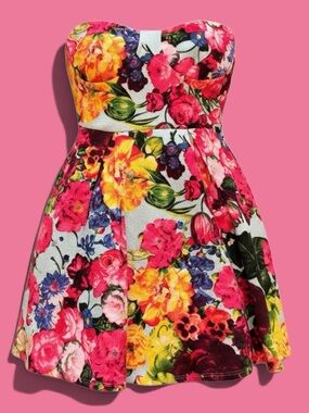 Alt. B -Women’s Strapless Colorful Floral Mini Party Dress- Many of Colors!